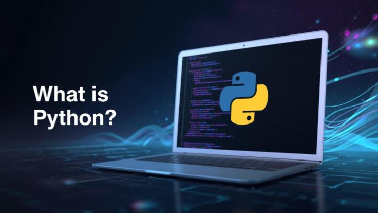 Tech-style flat or 3D illustration of a computer or laptop with Python code on the screen and the Python snake logo, featuring modern digital graphics in the background. Suggested text overlay_ _What is Py-Mz0Bu3Iyk9.jpg